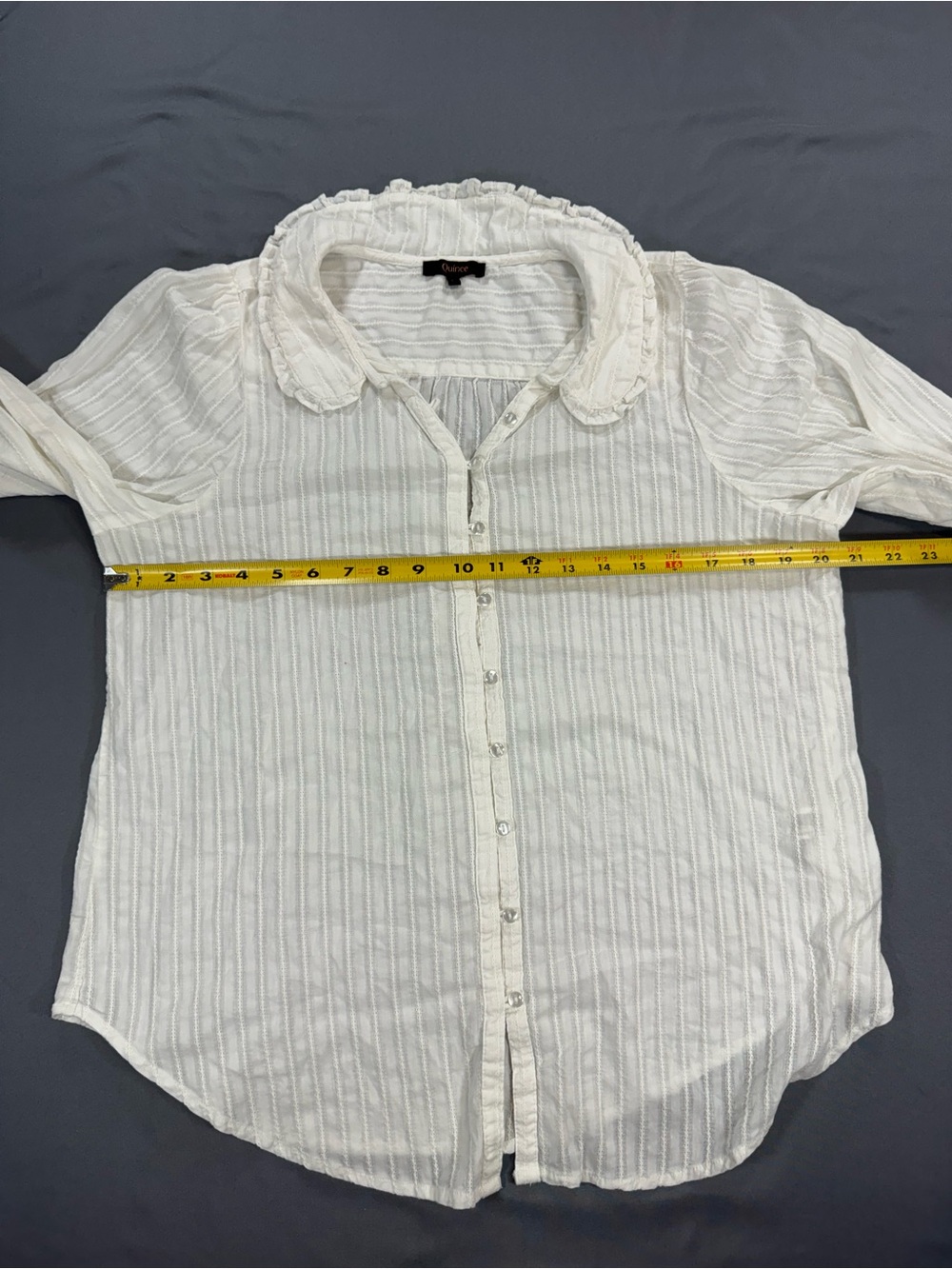 Quince White Button-Front Ruffle Collar Blouse - Picture 6 of 7
